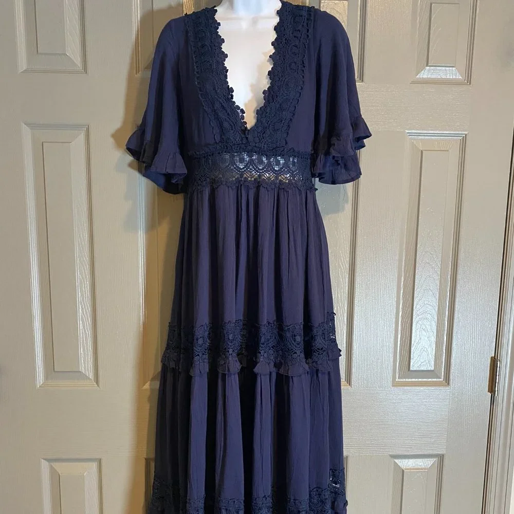Here comes the Sun Navy MIDI Dress NWT - Picture 1 of 6